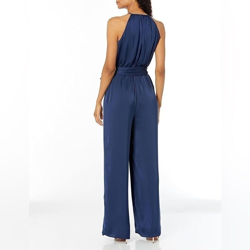 Joie Navy Blue Tie Waist Silk Halter Side Zip Romper Jumpsuit L‌‌‌‌‌‌‌‌
